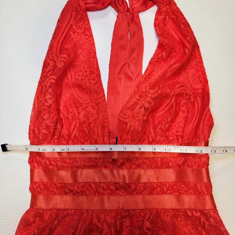 Bebe Lace Halter Peplum Top Poppy Red Women’s Small Plunge Satin Waist Y2K Party - Picture 7 of 16